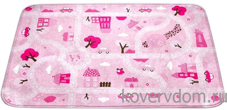 Детский развивающий 3D ковер с дорогами  ДОРОЖКИ-ДОМИКИ розовый 86148